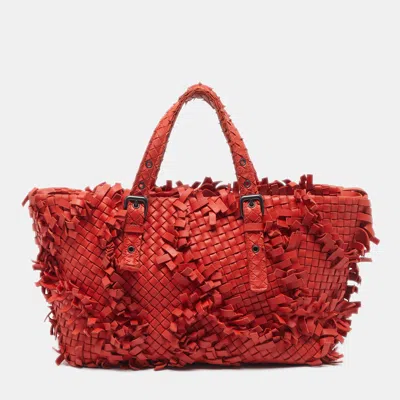 Pre-owned Bottega Veneta Red Intrecciato Leather Fringe Lido Tote
