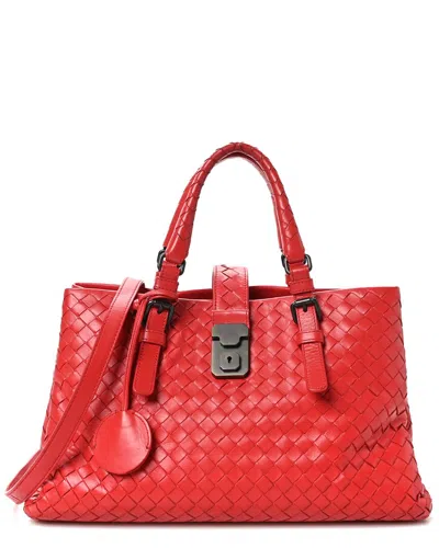 Bottega Veneta Red Intrecciato Leather Medium Roma Tote (authentic Pre-loved) In Brown