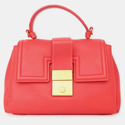 Pre-owned Bottega Veneta Red Intrecciato Leather Piazza Top Handle Bag With Strap