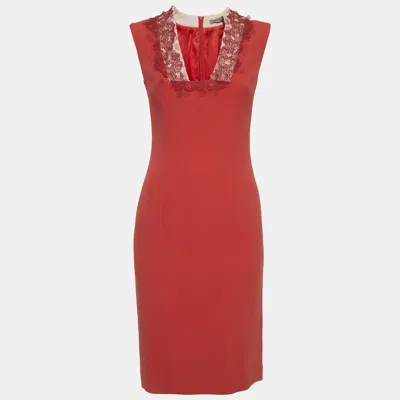 Pre-owned Bottega Veneta Red Lace Inserts Crepe Mini Dress S