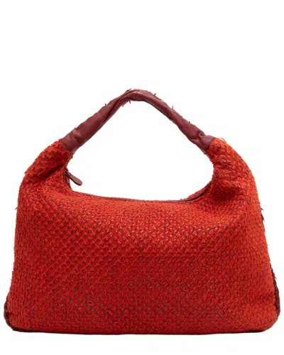 Bottega Veneta Red Leather & Silk Fuzzy Ponza Large Hobo (authentic Pre-loved)