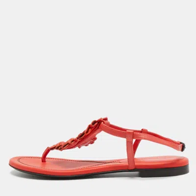 Pre-owned Bottega Veneta Red Leather Flower Cutout Sunset Flat Sandals Size 39