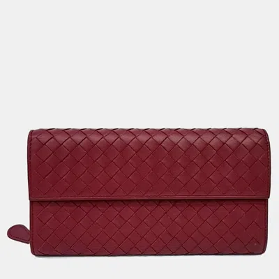 Pre-owned Bottega Veneta Red Leather Mesh Long Wallet