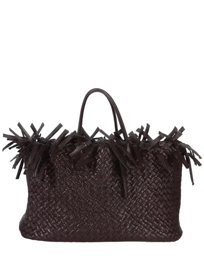 Bottega Veneta Red Leather Nappa Intrecciato Fringe Oversized Cabat Tote  (authentic Pre-loved) In Black