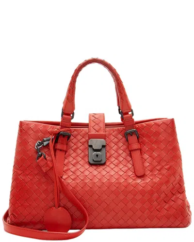 Pre-owned Bottega Veneta Red Leather Roma Small Satchel (authentic Pre-loved) In Purple