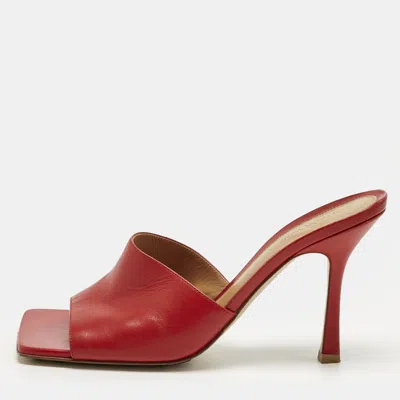 Pre-owned Bottega Veneta Red Leather Stretch Slide Sandals Size 39.5