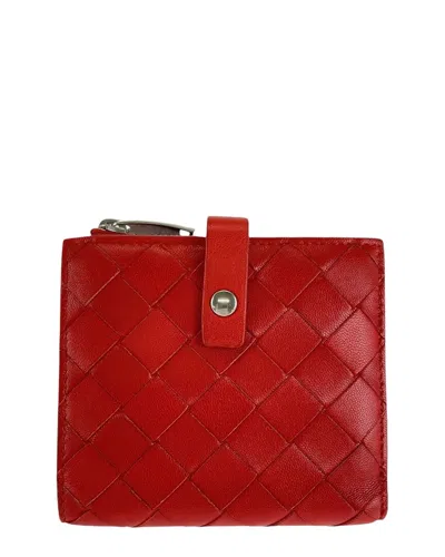 Pre-owned Bottega Veneta Red Maxi Intrecciato Leather Short Wallet (authentic Pre-loved)