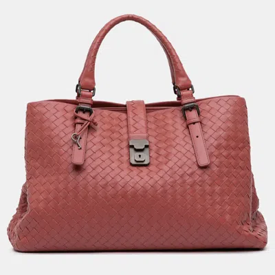 Pre-owned Bottega Veneta Red Medium Nappa Intrecciato Roma Tote