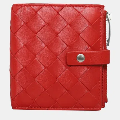 Pre-owned Bottega Veneta Red Mini Intrecciato Bi-fold Wallet