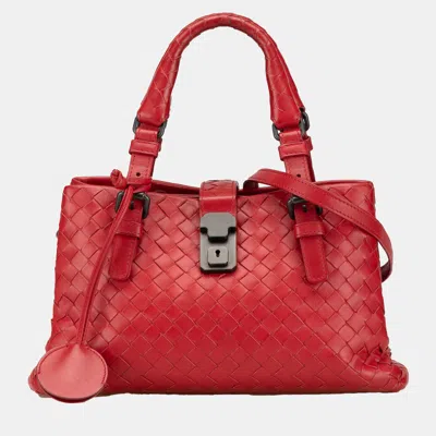 Pre-owned Bottega Veneta Red Mini Nappa Intrecciato Roma Satchel