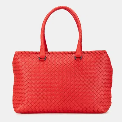 Pre-owned Bottega Veneta Red Nappa Intrecciato Brick Tote