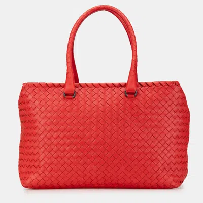 Pre-owned Bottega Veneta Red Nappa Intrecciato Brick Tote