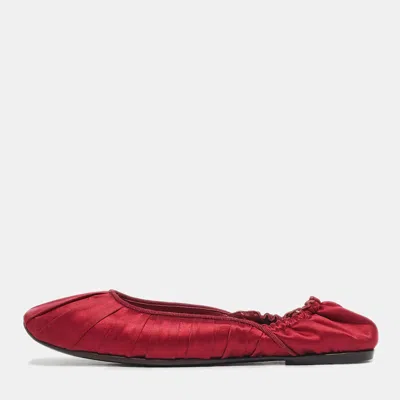 Pre-owned Bottega Veneta Red Satin Veneta Ballet Flats Size 39.5