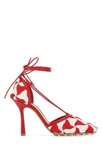 Bottega Veneta Red Two-tone Stretch Crochet Heels In Multi