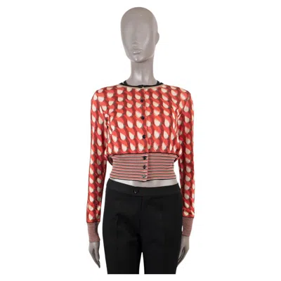 Pre-owned Bottega Veneta Red Viscose 2018 Lurex Wallpaper Arc Print Cardigan Sweater 40 S