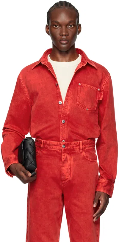 Bottega Veneta Red Wash Denim Shirt In 6492 Deep Red