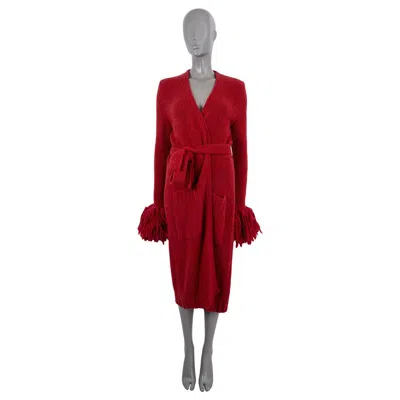 Pre-owned Bottega Veneta Red Wool 2018 Fringe Sleeve Knit Coat Jacket 38 Xs