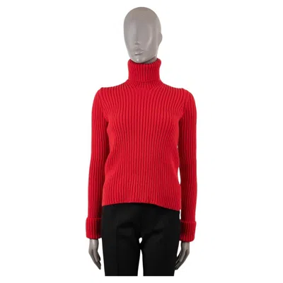 Pre-owned Bottega Veneta Red Wool 2020 Distorted Rib Knit Turtleneck Sweater S