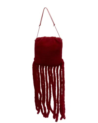 Pre-owned Bottega Veneta Red Wool/hair Shearling Crossbody Clutch