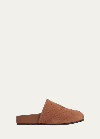 Bottega Veneta Reggie Woven Suede Slipper Mules In Caramel