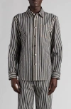 Bottega Veneta Regular Fit Engineer Stripe Cotton Drill Button-up Shirt In Multi