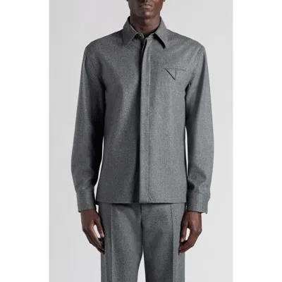Bottega Veneta Regular Fit Lightweight Wool Flannel Button-up Shirt In Grey Melange