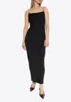 Bottega Veneta Matte Crepe Jersey Midi Dress With Embellished Hardware Straps In Black