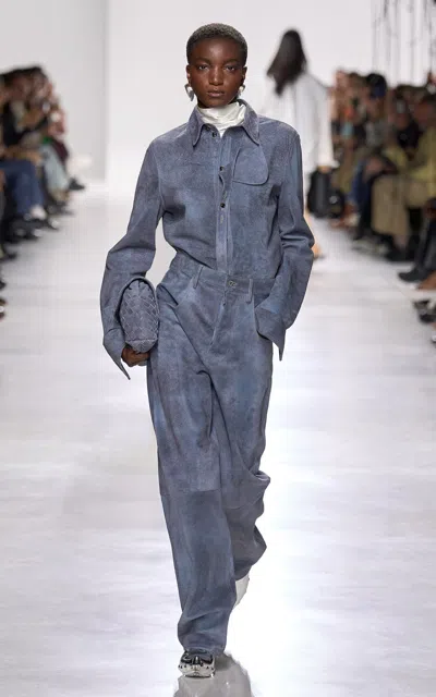 Bottega Veneta Relaxed Brushed Suede Wide-leg Pants In Gray