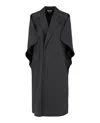 Bottega Veneta Relaxed Fit Black Poncho-style Coat With Notched Lapels In Black
