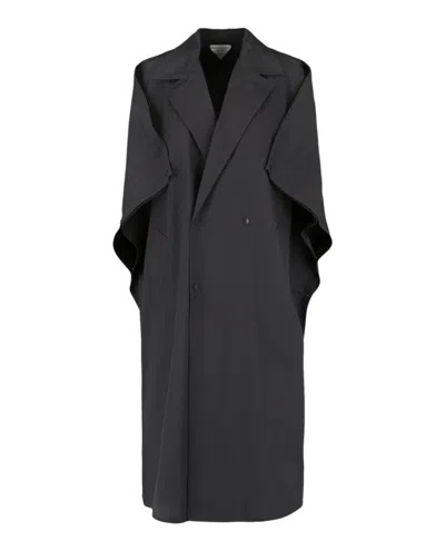 Bottega Veneta Relaxed Fit Black Poncho-style Coat With Notched Lapels