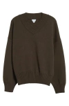Bottega Veneta Relaxed Fit Double Cotton Blend V-neck Sweater In 2164 Dark Chestnut