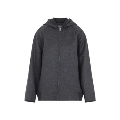 Bottega Veneta Relaxed Fit Grey Wool Jacket In Black