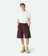 Bottega Veneta Resinated Cotton Cargo Shorts In Aubergine