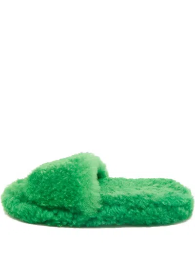 Pre-owned Bottega Veneta Resort Teddy Slippers In Green