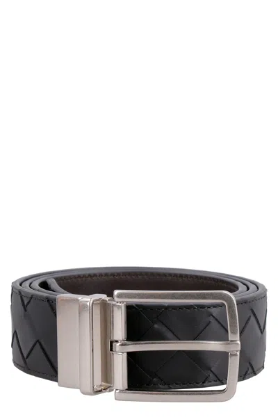 Bottega Veneta Reversible Leather Belt In Black