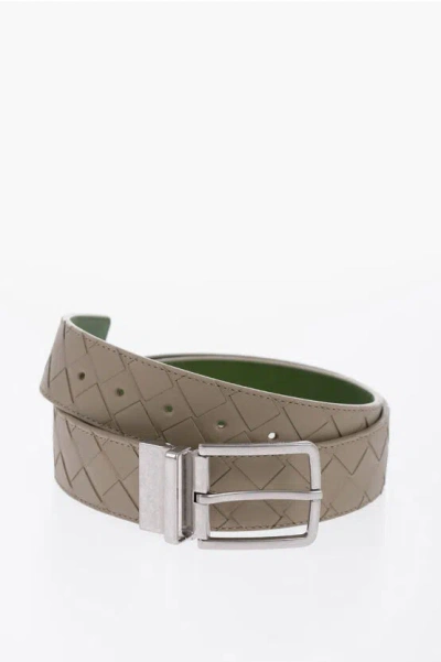 Bottega Veneta Reversible Leather Belt With Braided Motif On One Side In Metallic