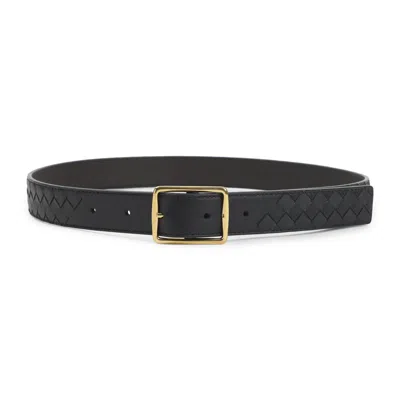 Bottega Veneta Reverso Intrecciato Reversible Leather Belt In Black