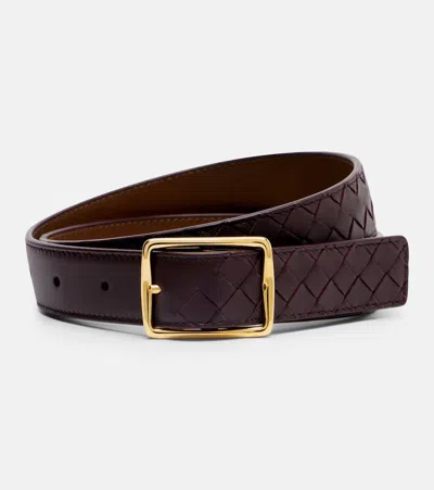 Bottega Veneta Reverso Leather Belt In Brown