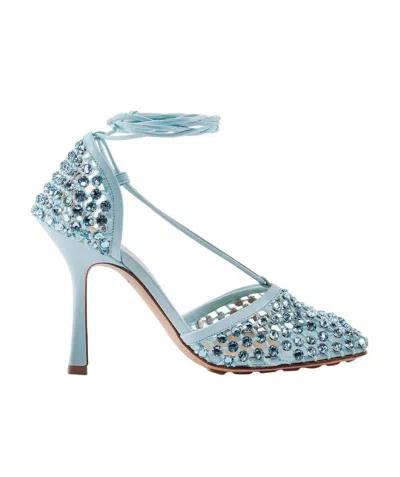 Bottega Veneta Crystal Stretch Ankle Wrap Pump In Pale Blue