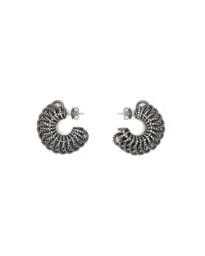 Bottega Veneta Rhinestone Hoop Earrings In Silver