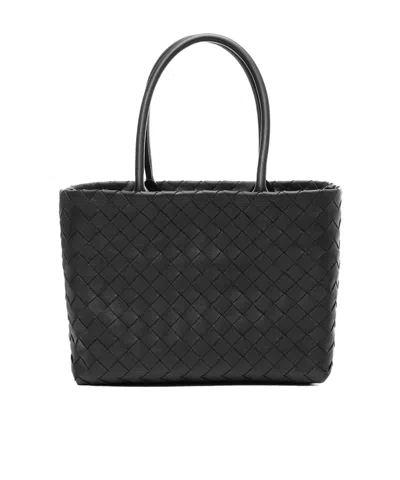 Bottega Veneta Rhombic Woven Handbag In Black