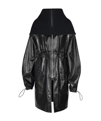 Bottega Veneta Rib-knit Funnel Neck Coat In Black