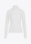 Bottega Veneta Ribbed Texture Cotton Top Turtle-neck In Gray