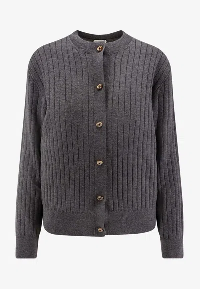 Bottega Veneta Rib-knit Wool Cardigan In Gray