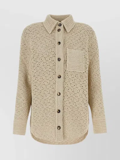 Bottega Veneta Ribbed Accents Crochet Cotton Shirt In Neutral