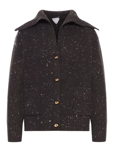 Bottega Veneta Ribbed Cardigan With Wide Neck In Brown