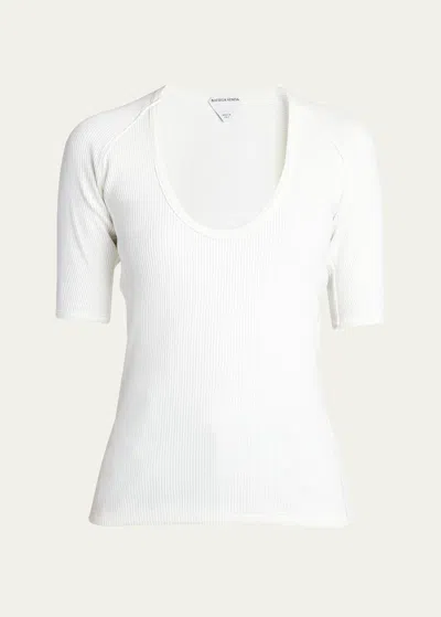 Bottega Veneta Ribbed Compact Cotton Jersey Top In White