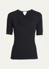 Bottega Veneta Ribbed Compact Cotton Jersey Top In Midniteblu