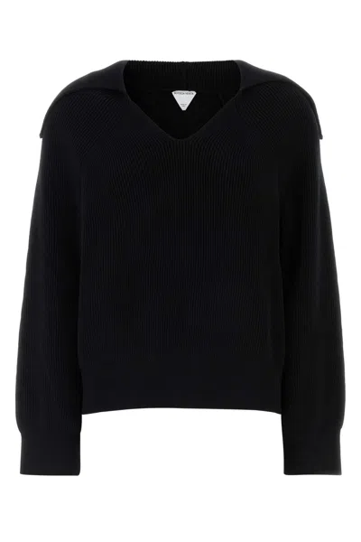 Bottega Veneta Ribbed Cotton Polo In Black