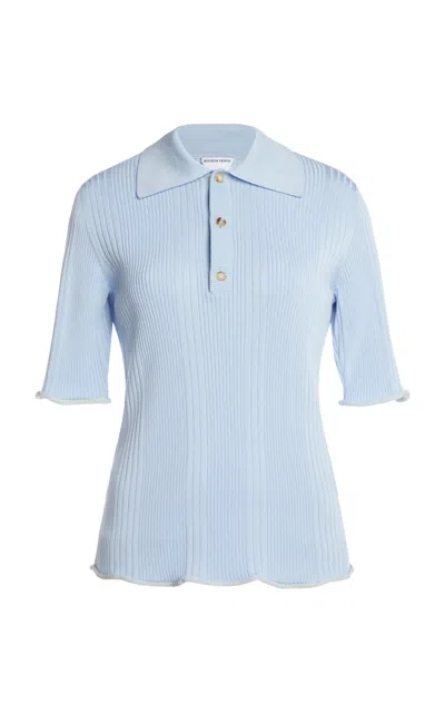 Bottega Veneta Lw Cotton Fine Rib Short Sleeve Polo In Blue